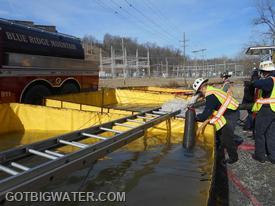 "Flat" and "level" are relative terms when it comes to dump tank operations.